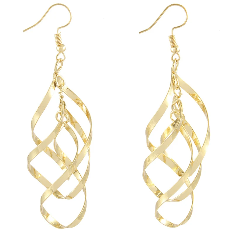 

3 Color Trendy Female Metal Twist Long Drop Earrings For Women Statement Jewelry Simple Gold Big Dangle Earring Hanging Brincos
