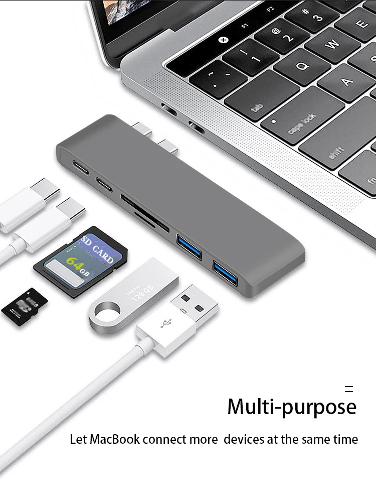 

Dual Ports USB C Hub Adapter to HDMI USB 3.0 Micro SD/TF Reader with 60W 3A PD Powered for MacBook 2017 2018 Pro Air Type C HUB