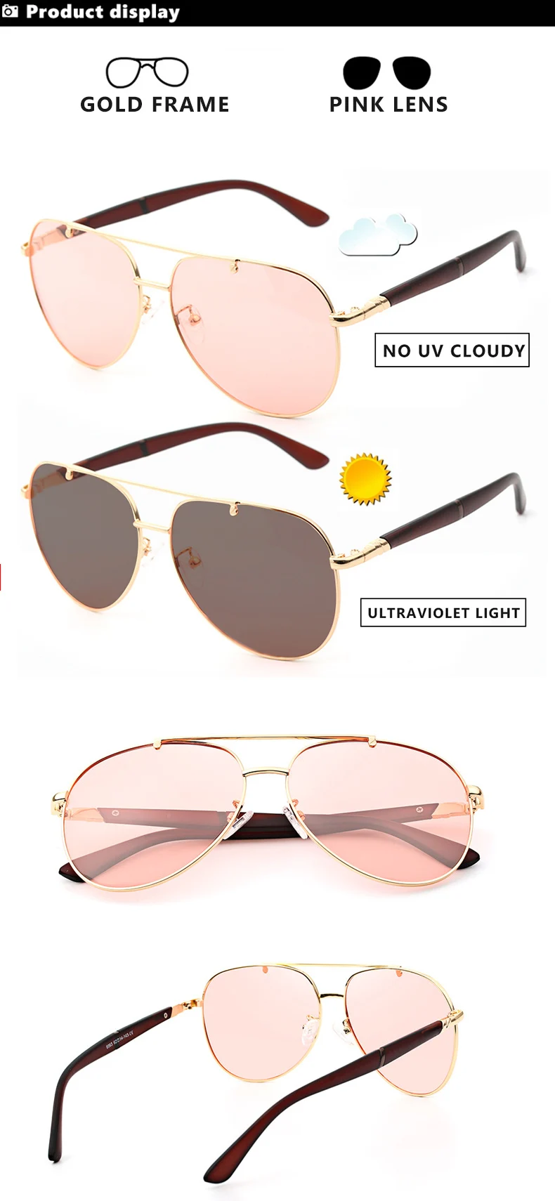 Брендовые винтажные фотохромные женские солнцезащитные очки HD поляризационные дневные ночные Солнцезащитные очки женские Обесцвечивающие очки-хамелеоны для женщин