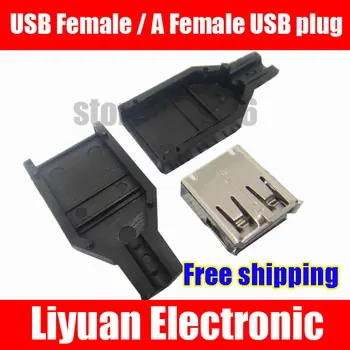

Free shipping USB socket / three-piece USB connector / USB Female / A Female USB plug / A type Solder Type [plastic shell]