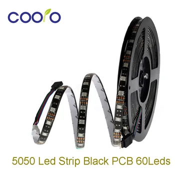 

5050 LED Strip DC12V 60Led/M Black PCB Board 5M/Roll 300LEDS Waterproof Led Flexible light Flexible Strip