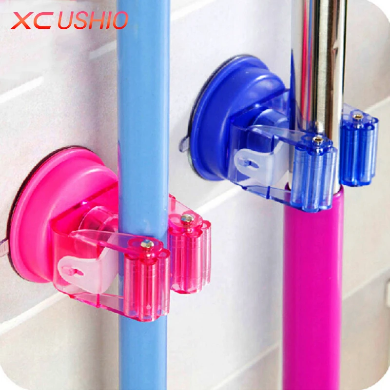 3pcs/set Round Traceless Sucker Hook Mop Holder Wall Mounted Kitchen Bathroom Suction Cup Rag/Broom/Mop Rack Storage Holder