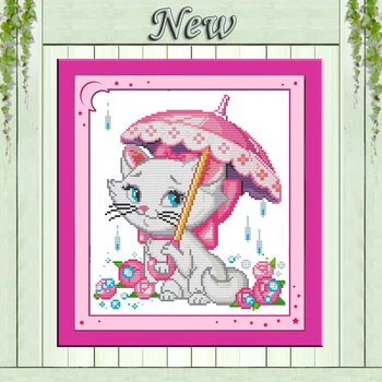 

A cat in the rain cute home decor diy painting counted print on canvas needlework embroider Sets DMC 11CT 14CT Cross Stitch kits