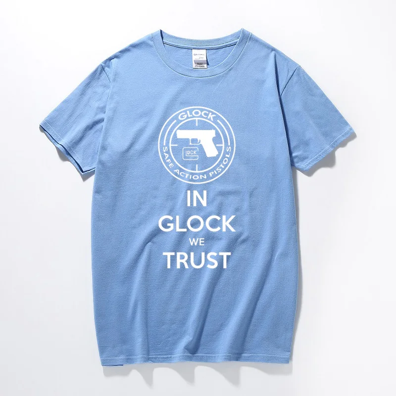 Небесно-голубой Летняя футболка Camisetas Hombre футболка Glock Handgun логотип США хлопковая футболка с короткими рукавами Топы модная футболка homme - Цвет: Небесно-голубой