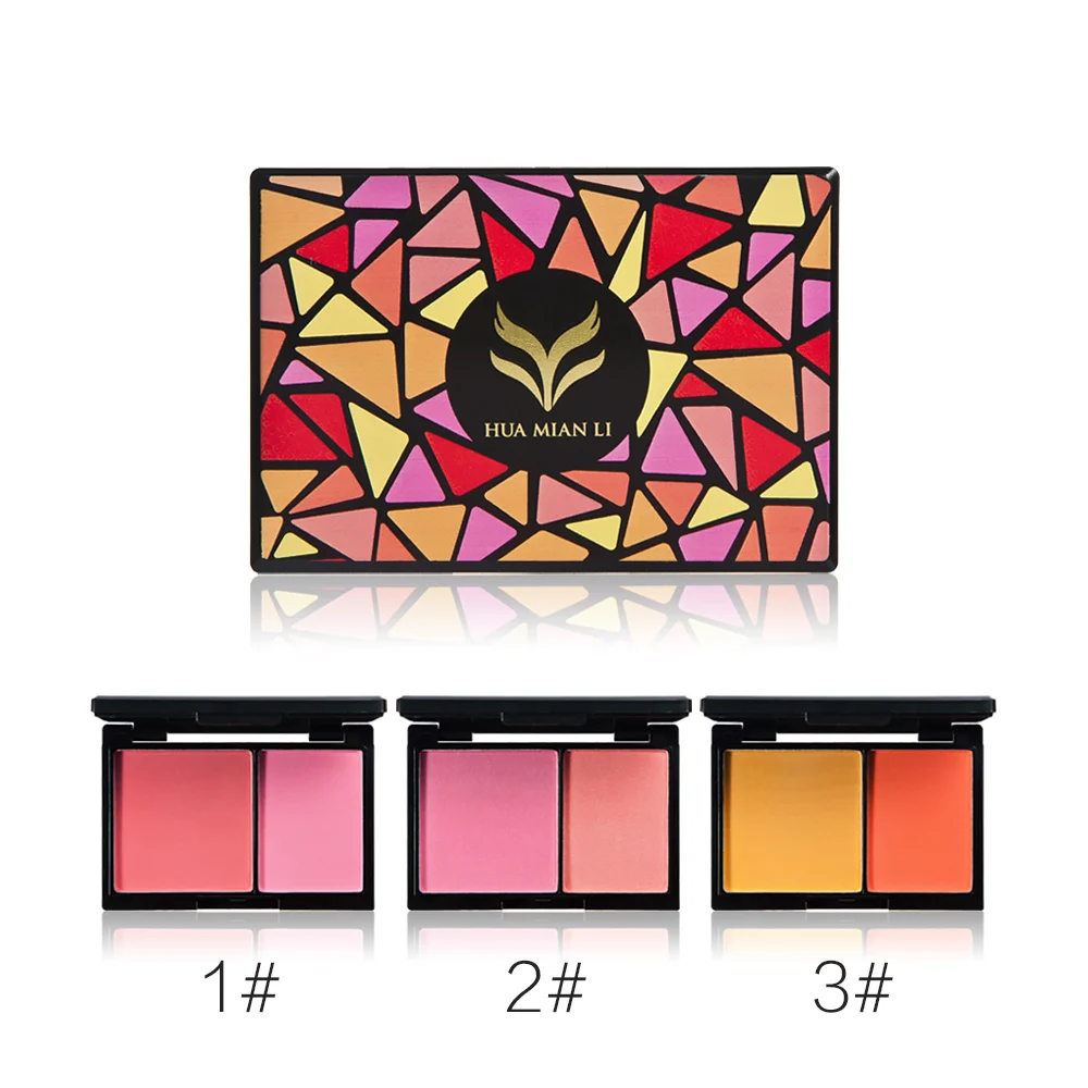 

HUAMIANLI band Blusher Powder Makeup Palette Double Color Matte Shimmer Pigmented Face Blush Cosmetic Kit Palette