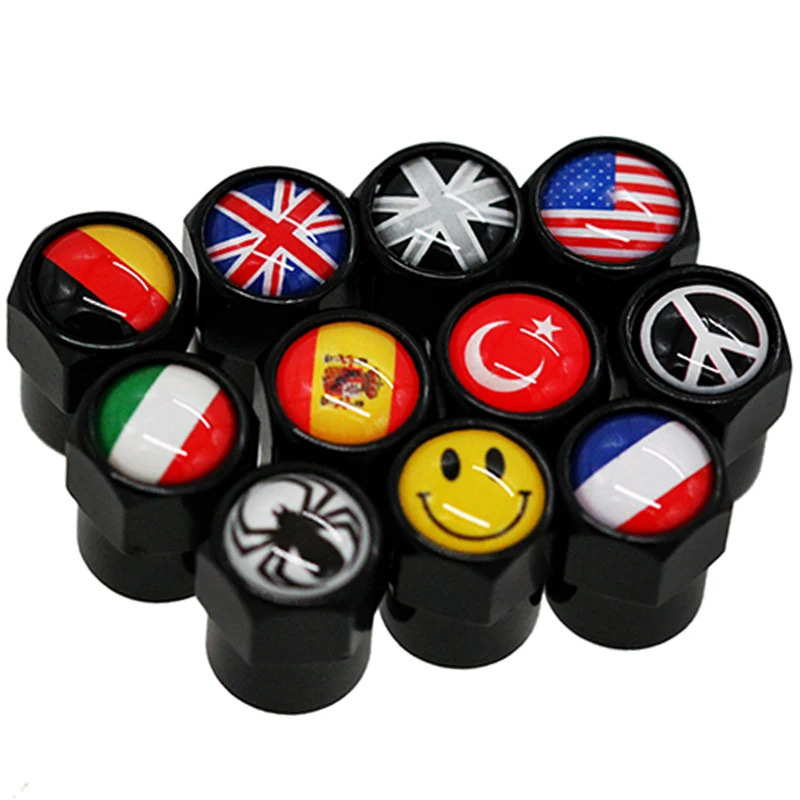 

HAUSNN 4Pcs/Pack Car Accessories Wheel Tire Valve Caps Stem Covers Auto Styling National Flag Logo Stickers For VW Audi Benz