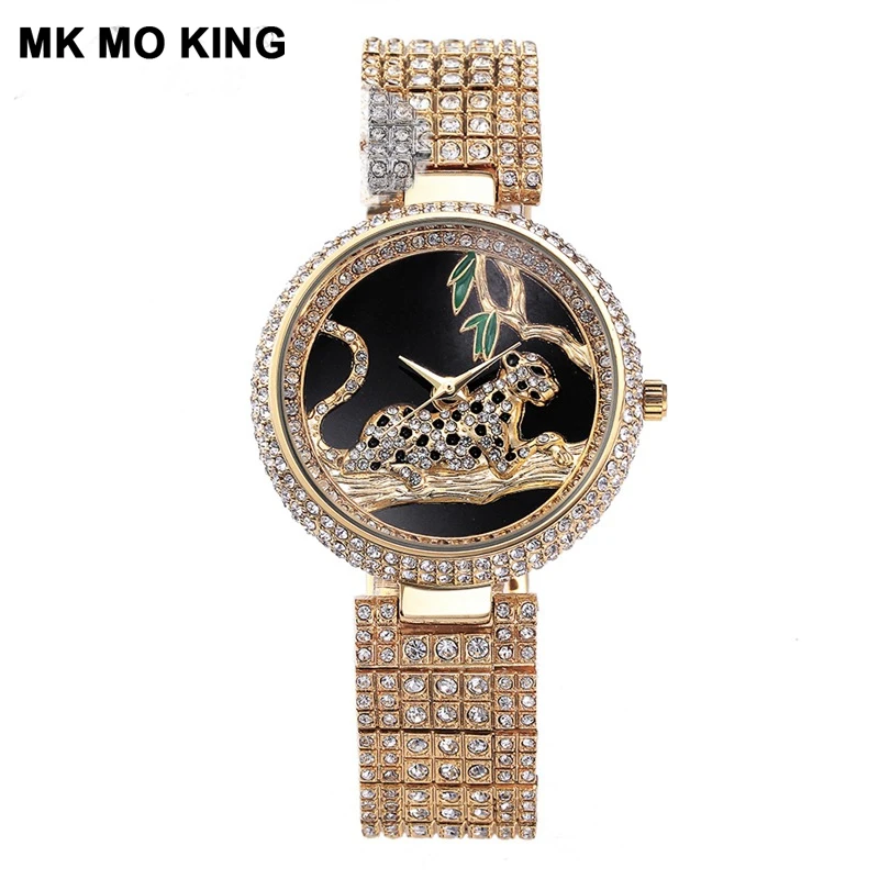 

Relogio feminino luxury brand women's steel belt full diamond ladies waterproof leopard Quartz watch bracelet Clock kol saati