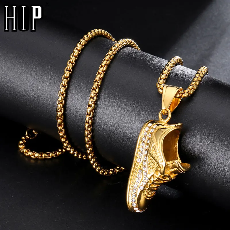 HIP Hop Iced Out Bling Gold Color 316L Stainless Chain Steel Shoes