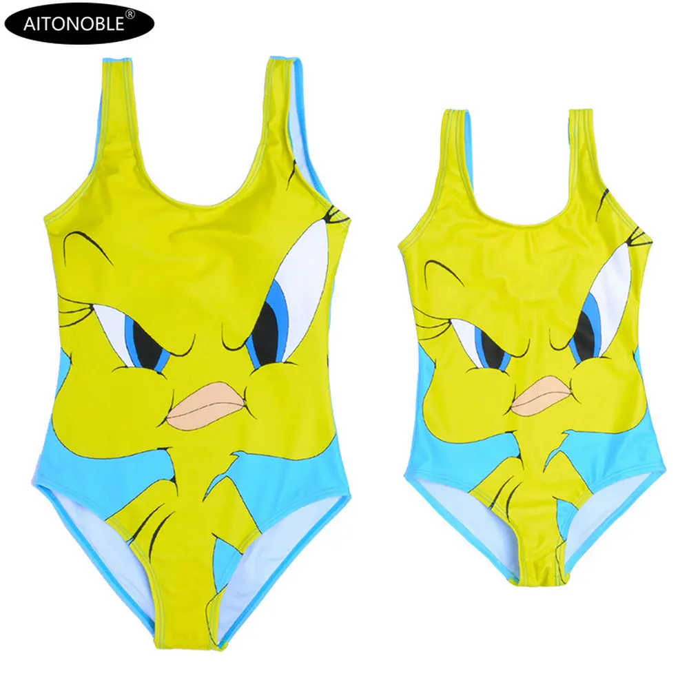 Yellow duck-Girl Aitonoble/Лидер продаж; купальник для мамы и девочки; цельный купальник; детский летний костюм для косплея; платье - Цвет: Yellow duck-Girl