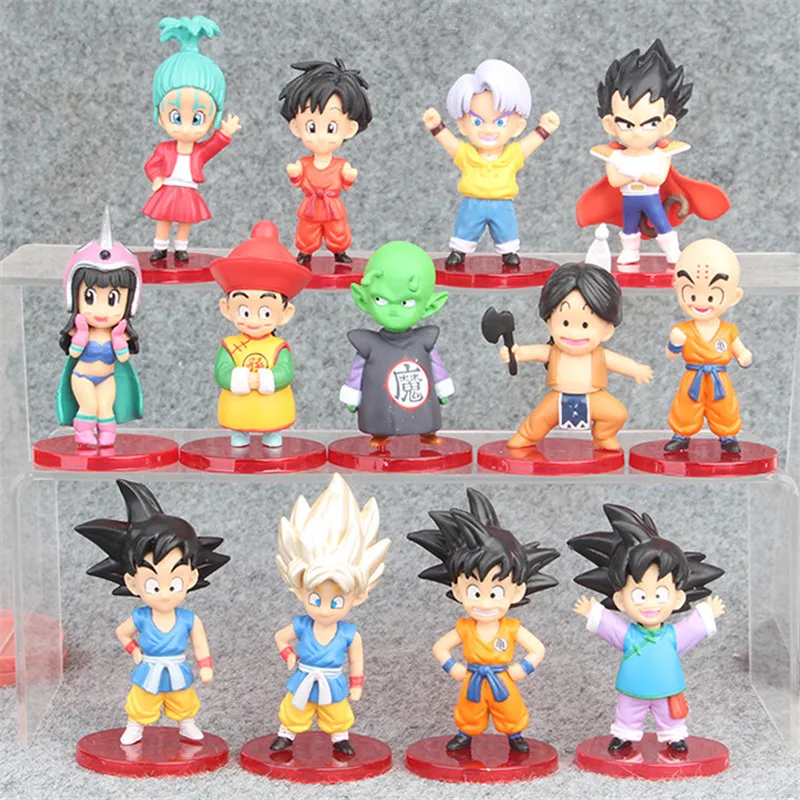 

13 pcs/lot Dragon ball anime action figure handmade toys perfect quality figurine SON Goku ChiChi Oolong cake decoration toys
