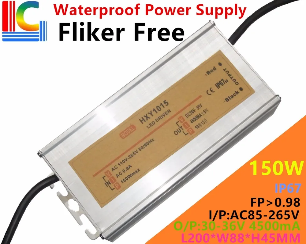 

Fliker Free 100W 120W 150W Power Supply IP67 Waterproof LED Driver 3000mA 3600mA 4500mA For Street Lights 110V 220V Transformer