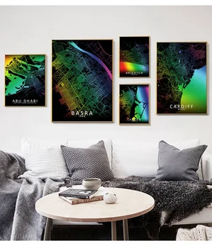 

Abu Dhabi Bazra Brighton Cancun Cardiff Rainbow City Map Art Canvas Poster Prints Home Wall Decor Painting