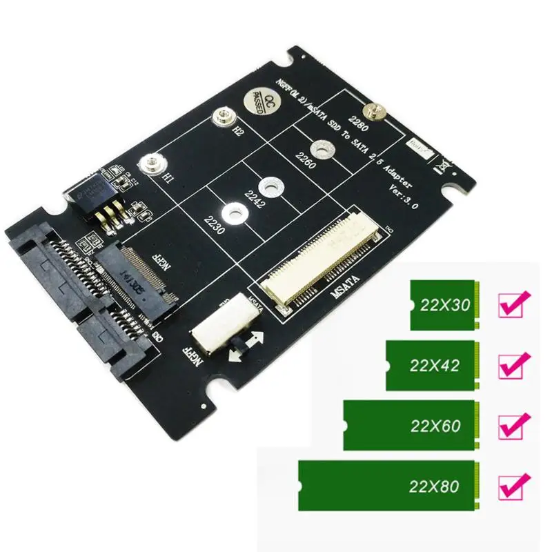 2 в 1 NGFF M.2 B+ M Ключ Mini PCI-E или mSATA SSD SATA III адаптер карты для полный msata SSD/2230/2242/2260/22x80 M2