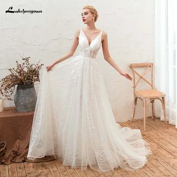

Sexy Deep V Neck Tulle Boho Wedding Dress 2020 Plus Size For Girls Backless Bridal Gown vestido De Noiva new arrival
