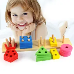 Детская деревянная геометрической формы развивающие игрушки пять столбцов цвета познания раннее образование Форма соответствия игрушка