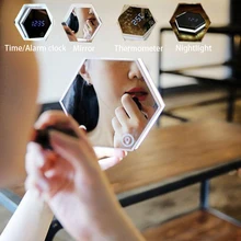 Digital USB Mirror Alarm Clock Night Light Table LED Lamp Multifunction Decor