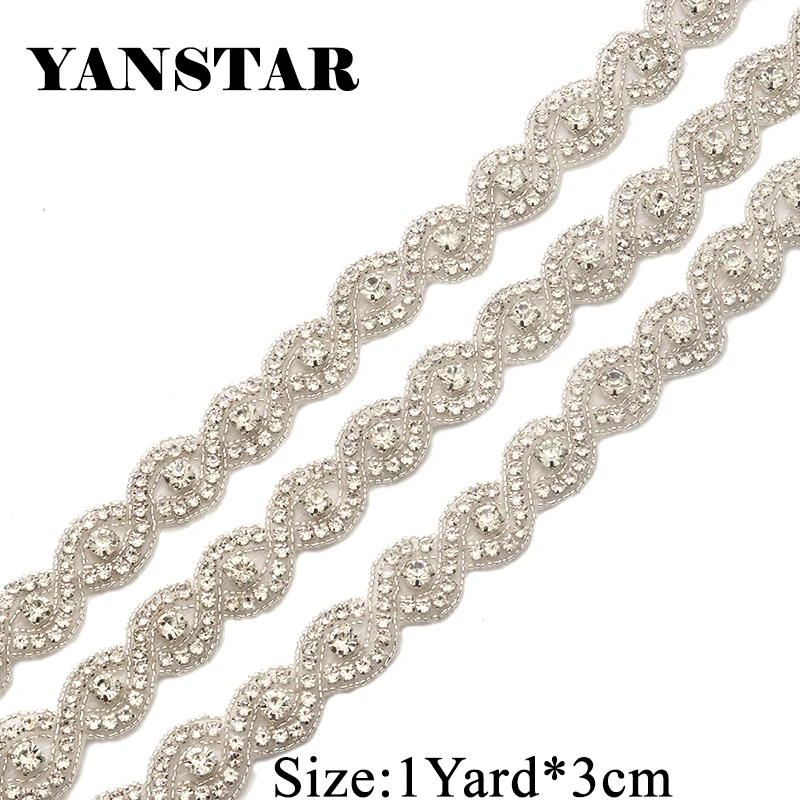 

YANSTAR Handmade 5Yards Rhinestones Applique Accessory Tirm For Bridal Belt Silver Crystal New YS809