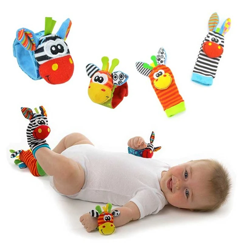 

Baby Boys Girls Rattle Toy Cute Cartoon Animal Foot Finder Socks Wrist Strap Set Mobile Soft Children Infant Newborn Plush Toys