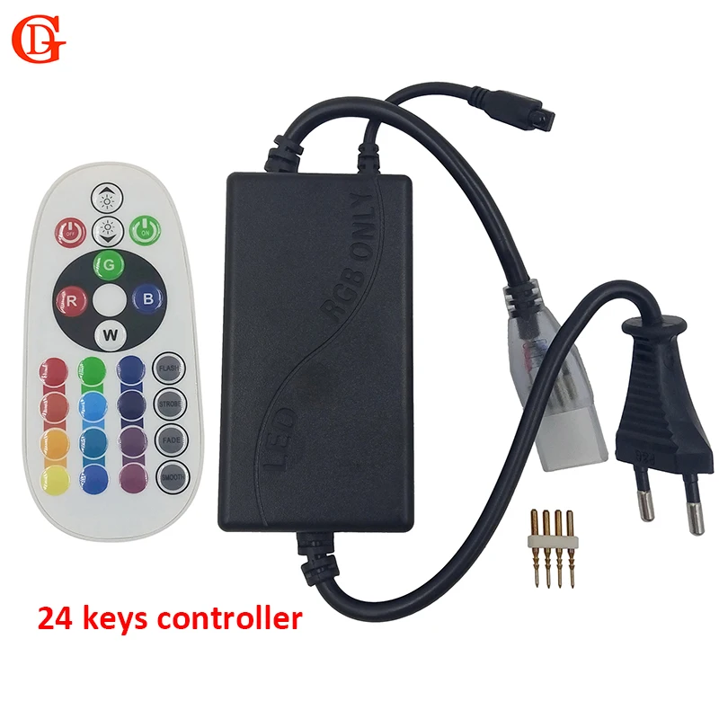 

AC 220V RGB 5050/3528 Led Strip Controller 24 Keys Wireless IR Remote Control Dimmer or Wire Control 16/8 Functions Controler