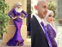 OMYW0203 high neckline mermaid lace wedding dresses with hijab vestidos de noiva colorful muslim wedding dress