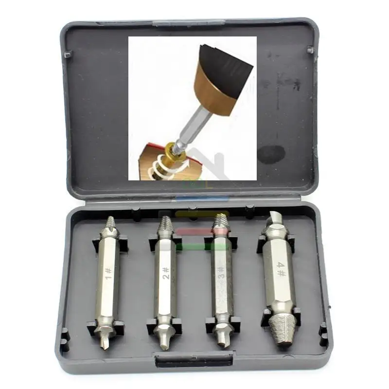 

New 4pc Speed Out Double Side Damaged Screw Extractor Drill Bit Guide Removal Broken Bolt Stud Easy Out Set Works