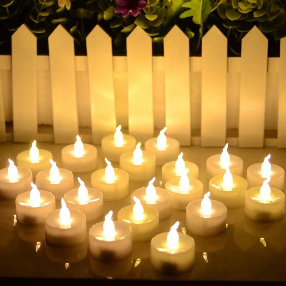 100 шт. СВЕТОДИОДНЫЙ свеча с пультом дистанционного управления, беспламенная свеча, желтая Мерцающая чайная свеча, Свеча на батарейках, Чайные свечи