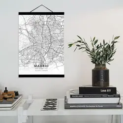 Мадрид, Испания карта города деревянной рамке холст живописи Home Decor Wall Книги по искусству печатать фотографии плакат вешалка