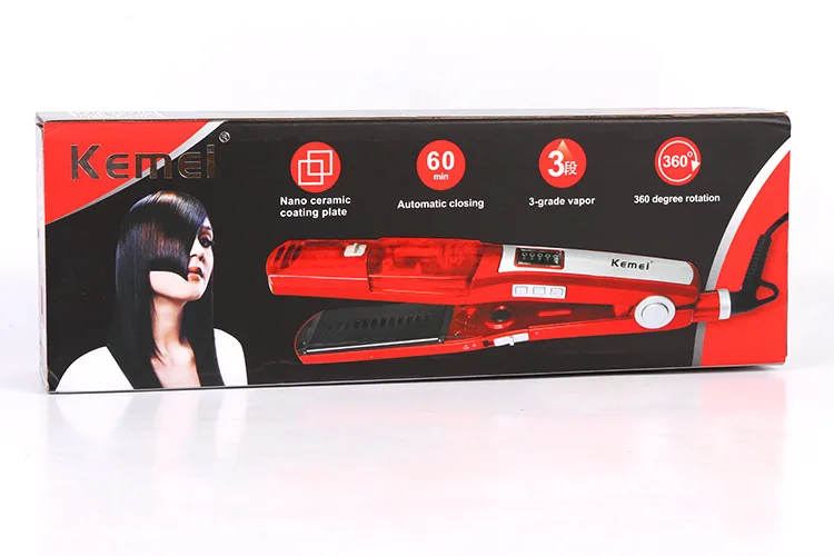 

Kemei Ceramic Steam Hair Straightener Professional Flat Iron Vapor Spray Straightening Iron Hair Iron Fast Heating Styling Tool