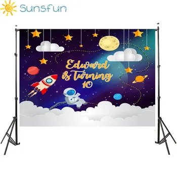 

Sunsfun 7x5FT Outer Space Birthday Party Children Rocket Blue Background Photo Prop Original Design for Kids 220x150cm