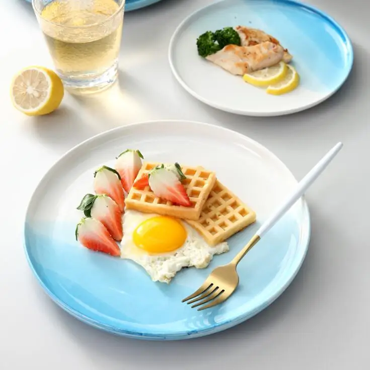 TECHOME, элегантные обеденные тарелки в европейском стиле для ресторана, дома, стейка, пасты, блюдо, синее круглое домашнее керамическое блюдо, круглый поднос для тарелок