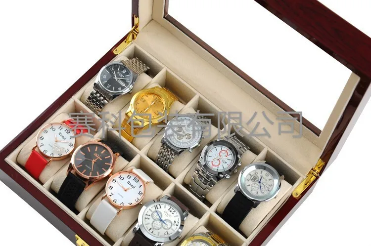 Специальная цена) 10 слотов деревянный дисплей часов коробки, Футляр ДВП красного цвета деревянные часы органайзер, хранение бижутерии коробка
