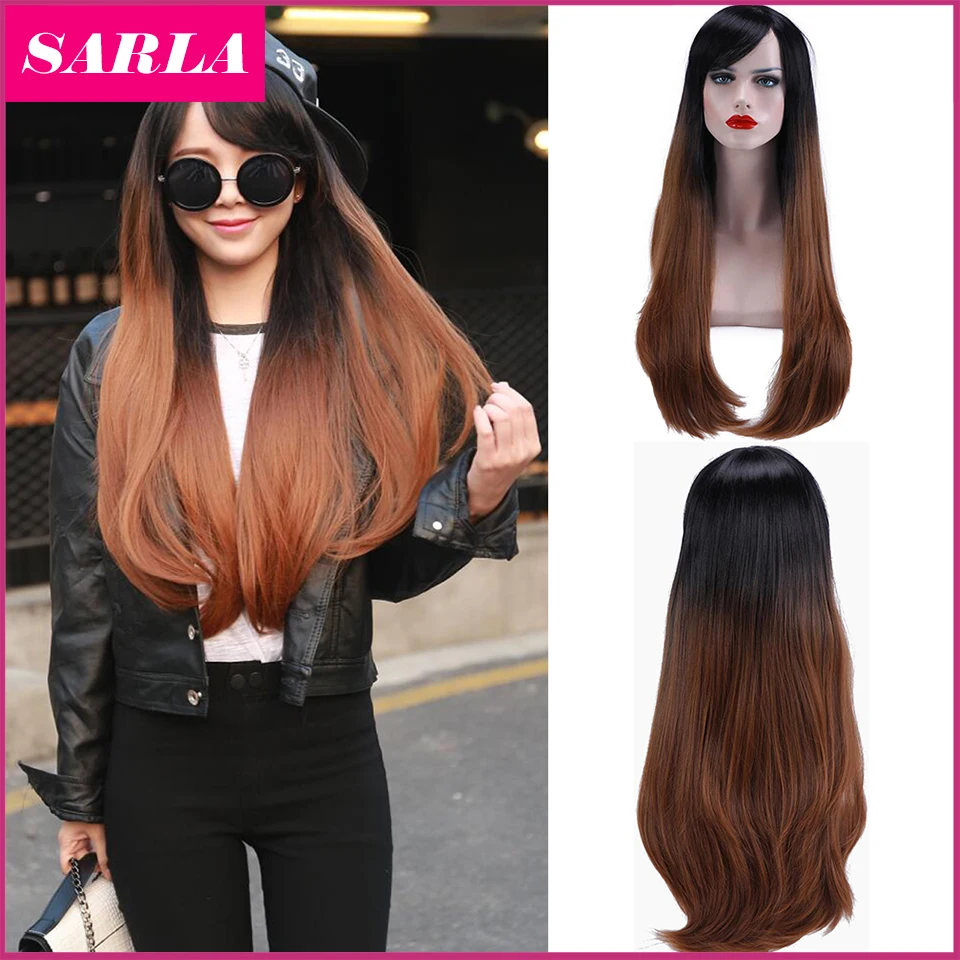 

New Arrival! 1PC Hair Wigs Synthetic Ombre Wig High Temperature Natural U Part Wig Lace Front Wigs Long Straight Wig for Women
