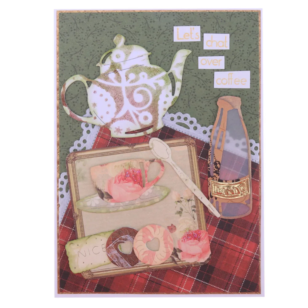 

Teapot Bottle Drinkware Set Metal Cutting Dies Stencil DIY Scrapbooking Album Embossing Paper Cards Decorative Crafts 2019 New