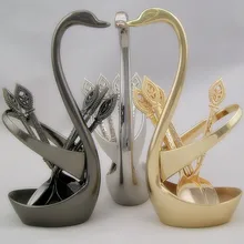 Freies Verschiffen 6 stücke Edelstahl Löffel swan Obst Löffel Kit Edelstahl Obst Dessert Löffel Geschirr Set
