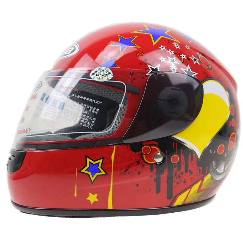Мотоциклетный шлем для детей от 3 до 12 лет, полнолицевой мотоциклетный шлем, 6 цветов, доступны размеры 48-52 см, мотоциклетный шлем, всесезонное использование - Цвет: red