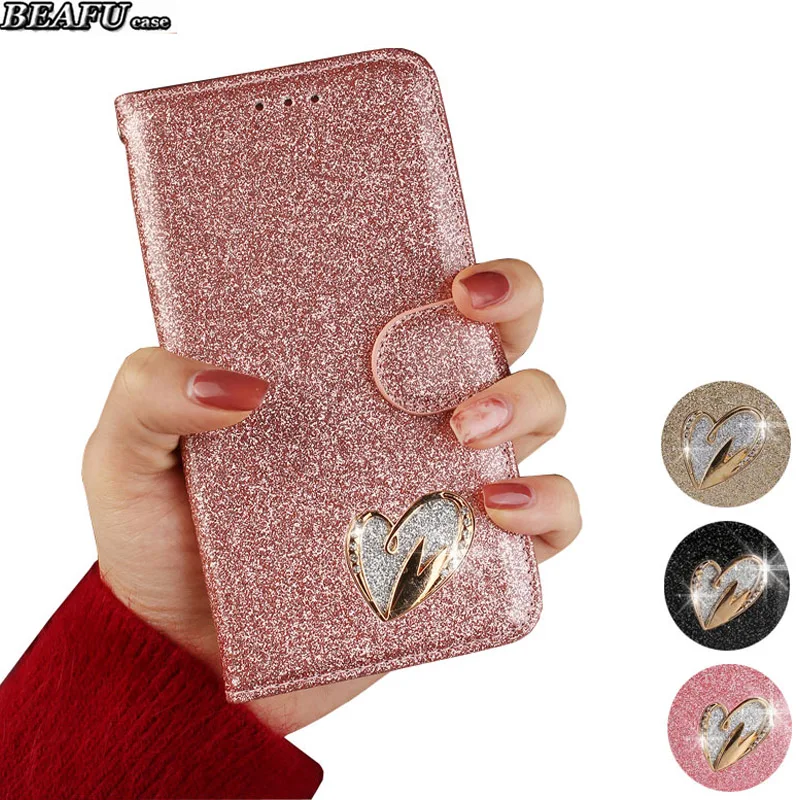

Leather Flip Case For iphone 8 7 Bling Glitter Case Cover iphone 8 Plus Wallet Card Slot Phone Cases For iphone 7 Plus Pink Girl