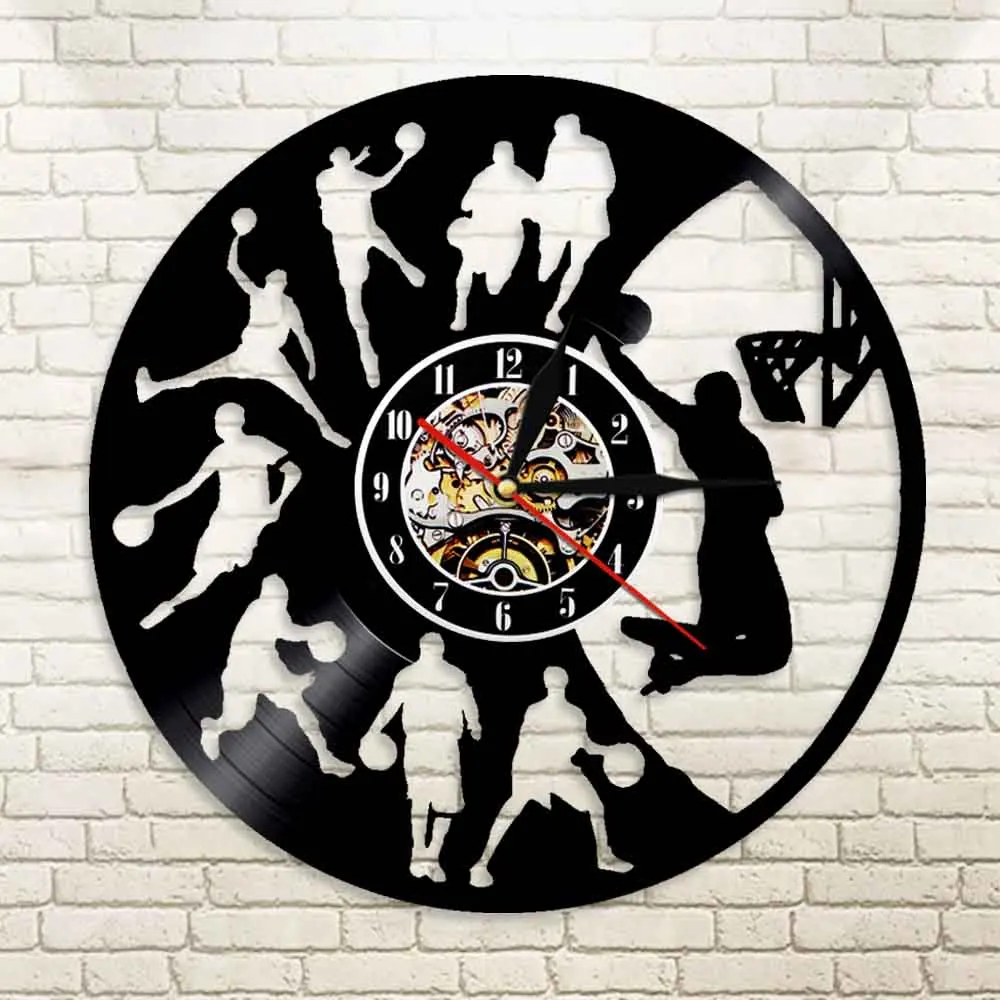 

LED Wall Clock Modern Design 7 Color Change Sport Theme Basketball Vinyl Record Hanging Watch Wall Clocks Home Decor Silent