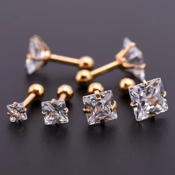 

20Pcs Gold Zircon Crystal Round Ball Tongue Lip Bar Ring Stainless Steel Barbell Ear Stud Body Piercing Jewelry