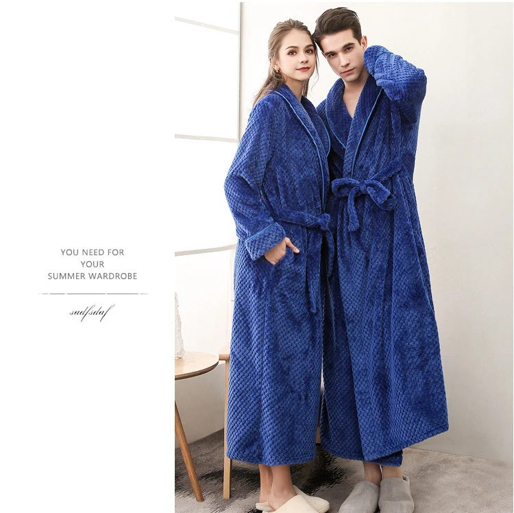 Winter Male Femlae Bathrobe Flannel Thick Robe Long Sleeve Soft Warm Bathrobe Men Women Home Wear Gown Robes Dressing Gown 89