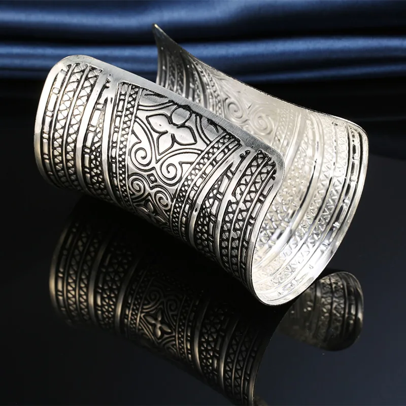 Женский винтажный браслет на руку с открытым концом и цветком|cuff bangle|flower carvingcuff