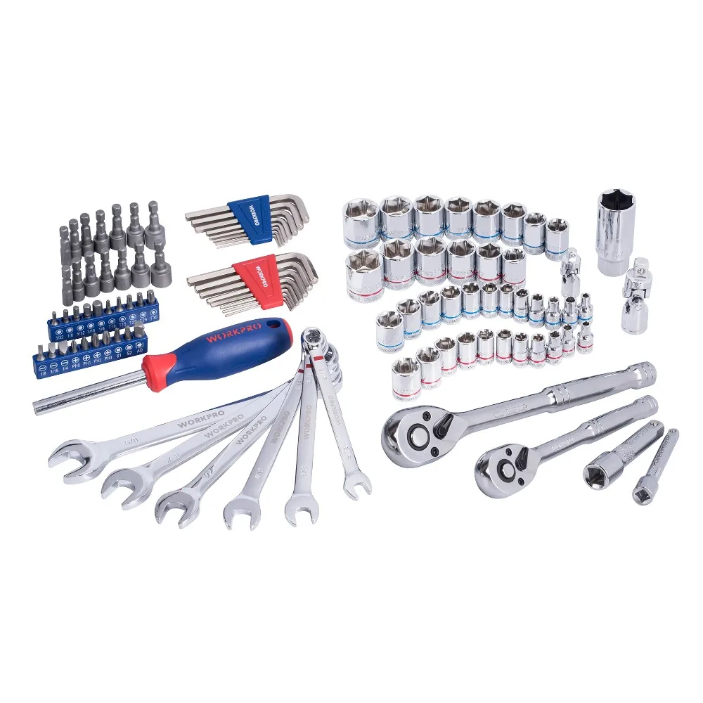 WORKPRO 101 шт. набор механических инструментов для дома Инструменты для ремонта автомобиля разъемы для инструментов набор трещоток гаечный ключ