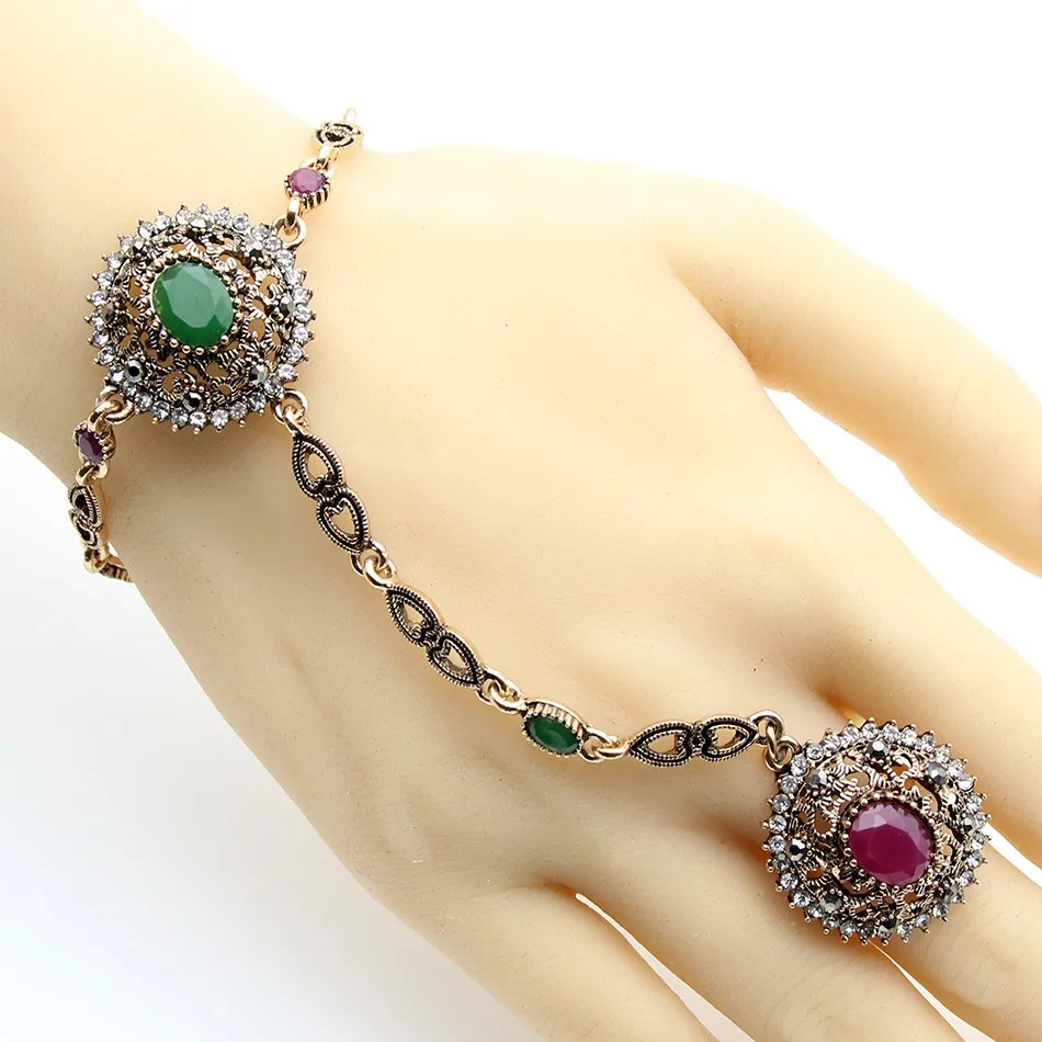Details about   Antique gold plated Turkish Style bracelet 7.5 in with red resin stones 