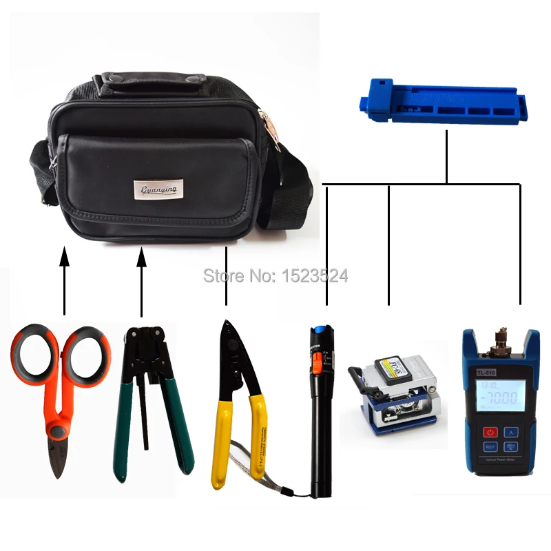

8pcs/set FTTH Assembly Optical Fiber Termination Tool Kit with Fiber Cleaver Optical Power Meter and Visual Fault Locator 10mw