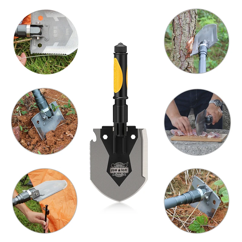 CHANGLIN Multifunctional Camping Shove Military Portable Folding Survival Spade Trowel Dibble Pick Emergency Garden Outdoor Tool