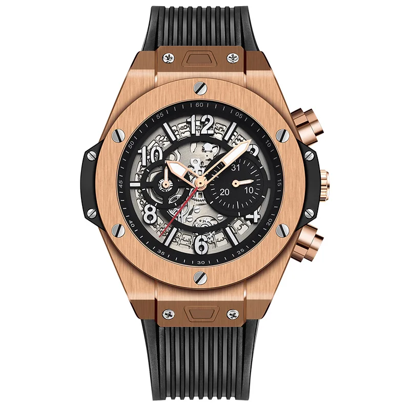 Лидирующий бренд механические часы мужские наручные автоматические Ретро часы мужские водонепроницаемые черные полностью стальные часы Montre Homme - Цвет: rose