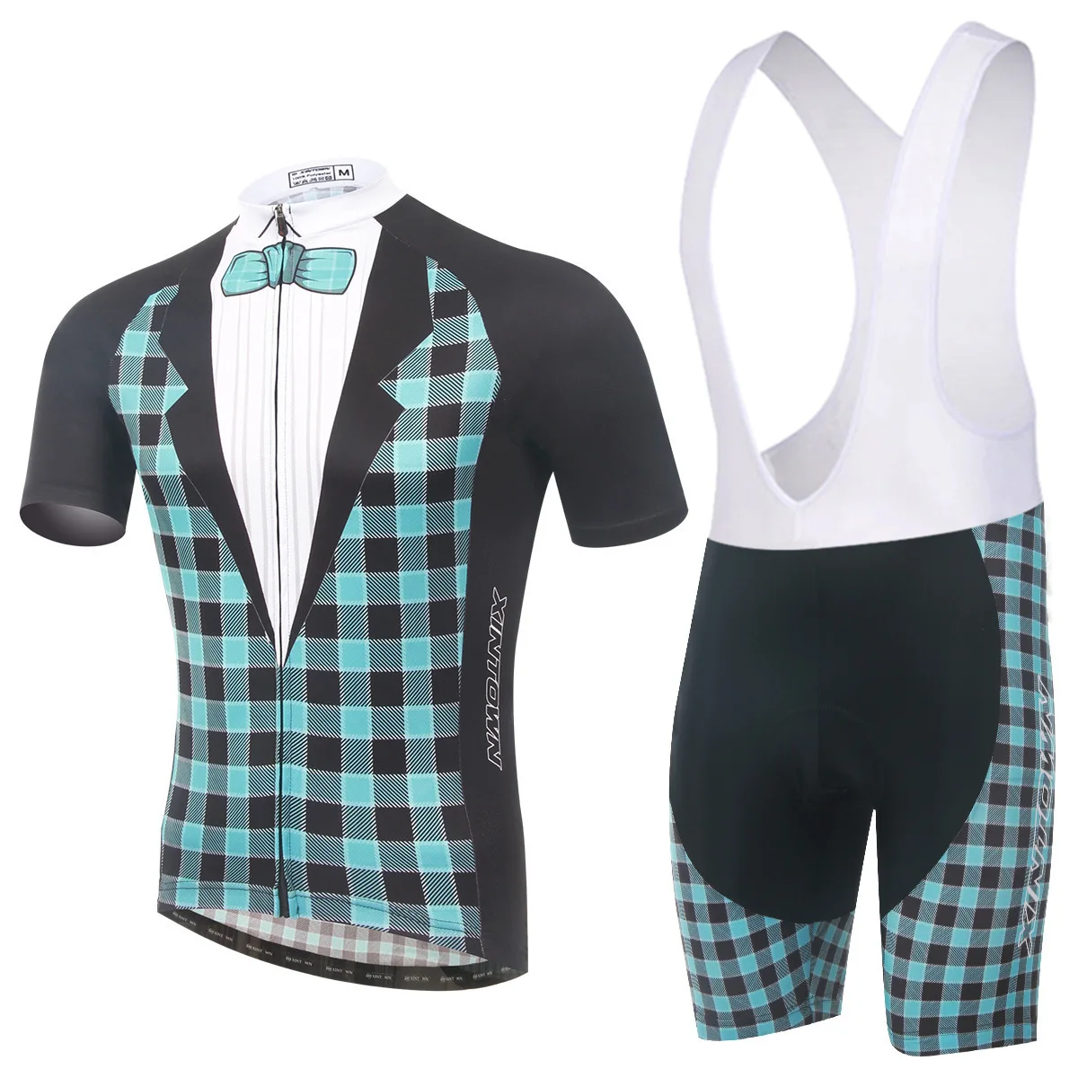 

XINTOWN Men's Green Cycling Jersey Kit Bicycle Team Riding Short Sleeve Cycling Sets Clothing Wear Bib Shorts Lycra Gel Pad