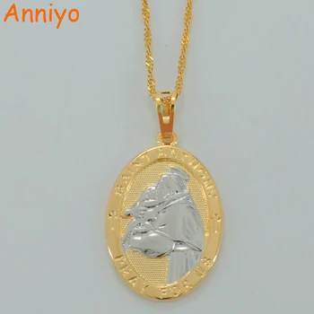 

Anniyo SAINT ANTHONY PRAY FOR US Mix Color Pendant Necklace Two Tone Gold Color st.Anthony Religion Jewelry #033304
