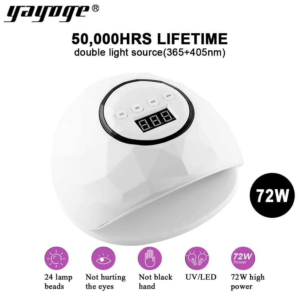 YAYOGE 72 Вт УФ лампа 24 светодиода Сушилка для ногтей всех гелей с 10 s/30 s/60 s/99 s Кнопка