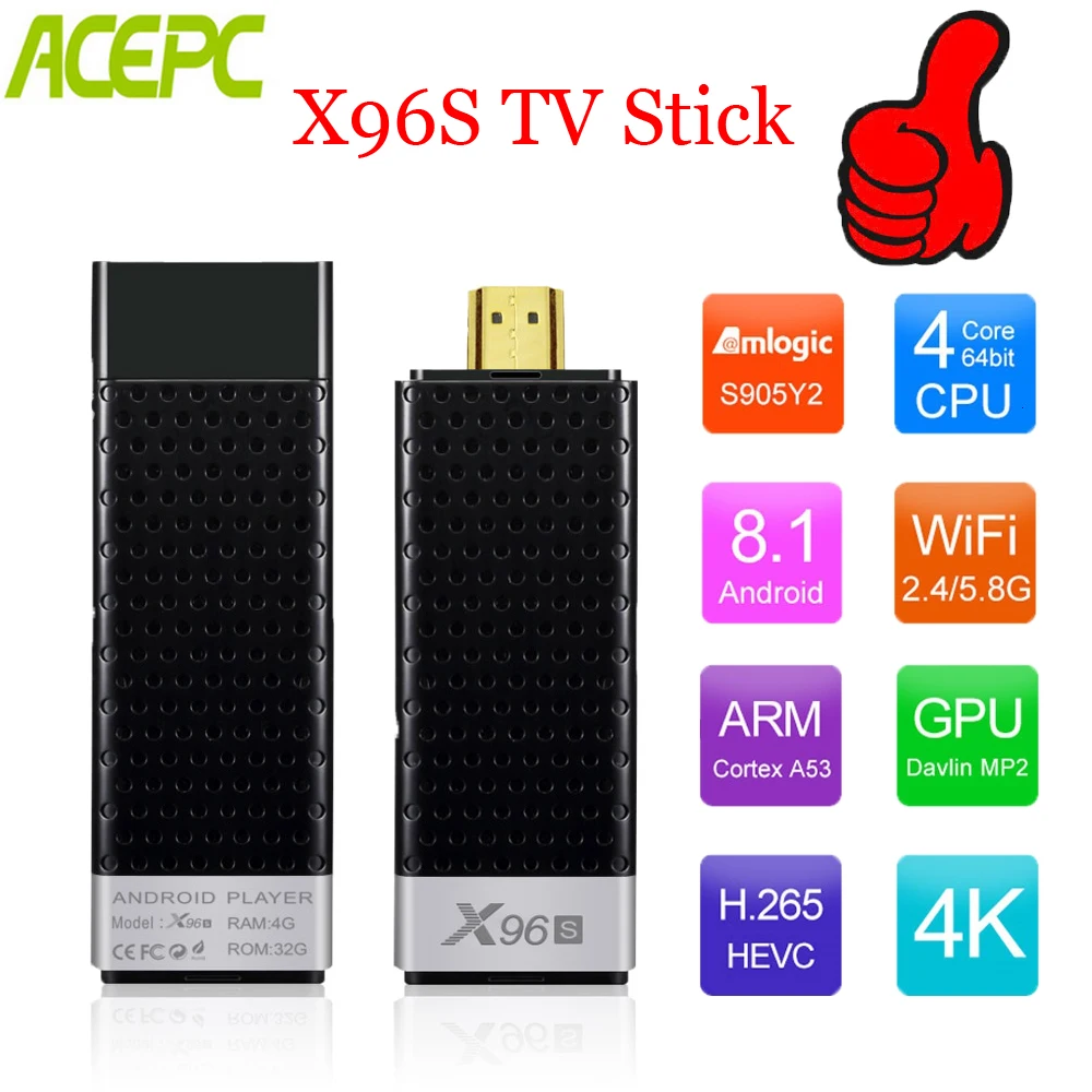 

X96S Mini PC TV Stick Android 9.0 TV Box Amlogic S905Y2 DDR4 4GB RAM 32GB ROM BT 5.0 4K WiFi Smart TV x96 mini