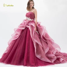 Loverxu Dreamy вечернее платье без бретелей Бальные платья шикарная аппликация бисером без рукавов Ruched развертки поезд тюль выпускного вечера вечерние платья